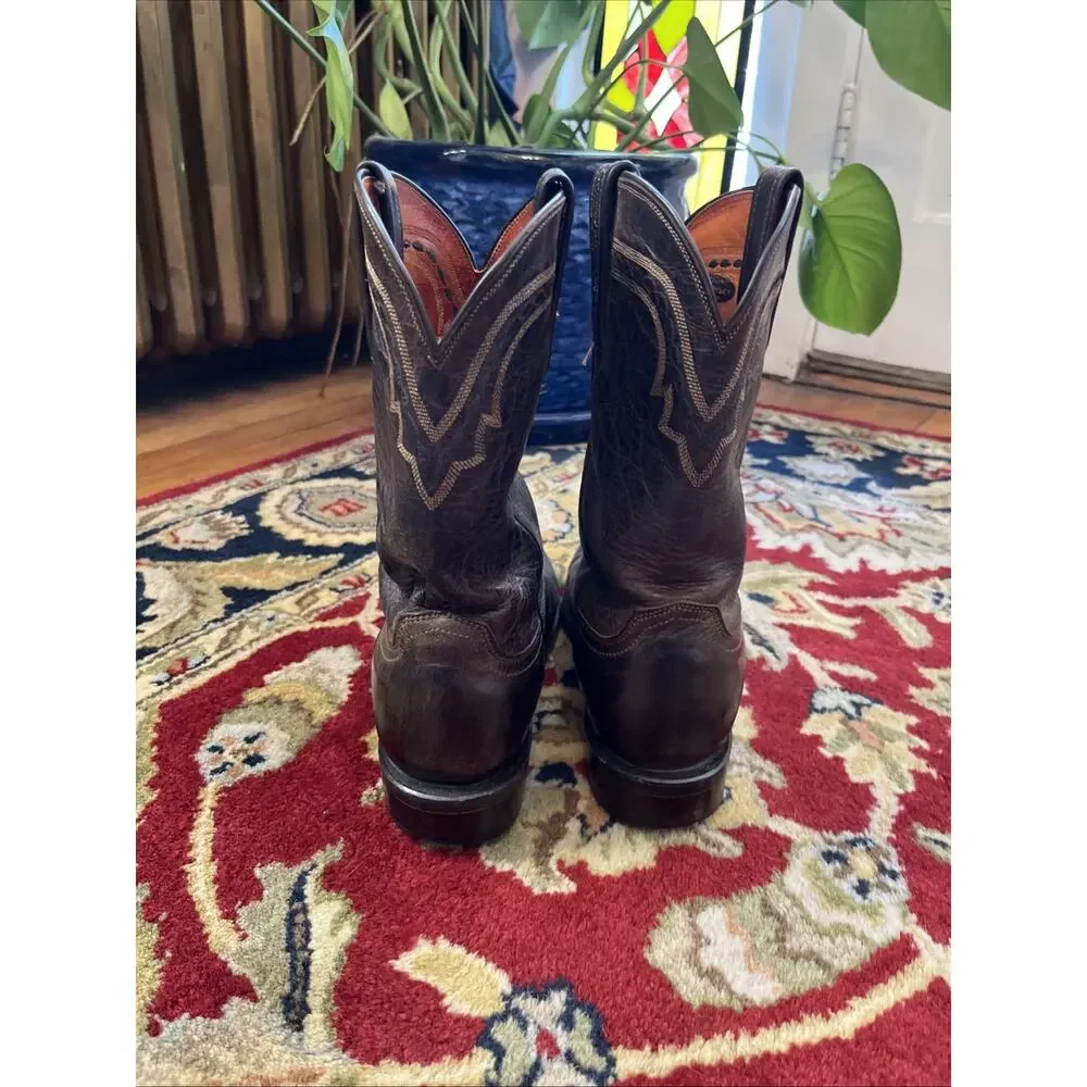 Vintage Lucchese 2000 Classic Western Boots 8 Brown Leather Mens Cowboy Western